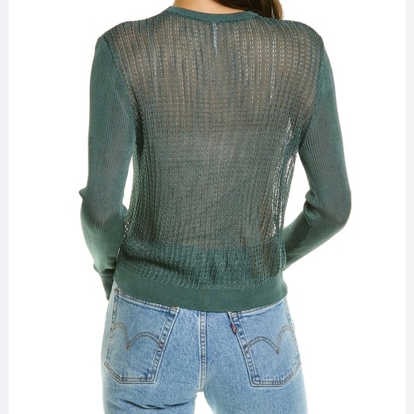 Free People H2O Crew Open Stitch Knit Long Sleeve Top Jade Green XS NWT - Picture 2 of 13